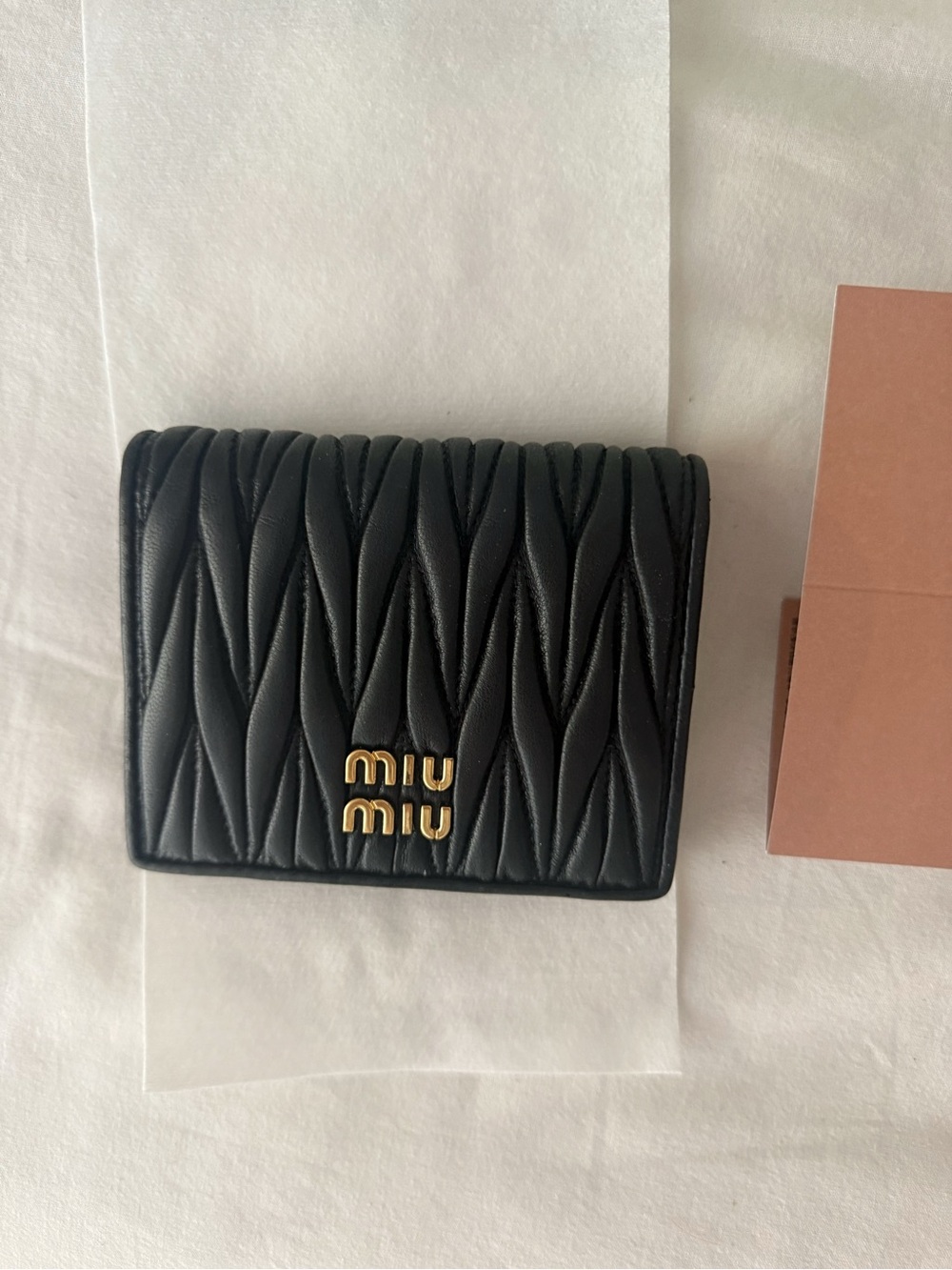 Miu Miu Black Quilted Leather Wallet with Gold Logo